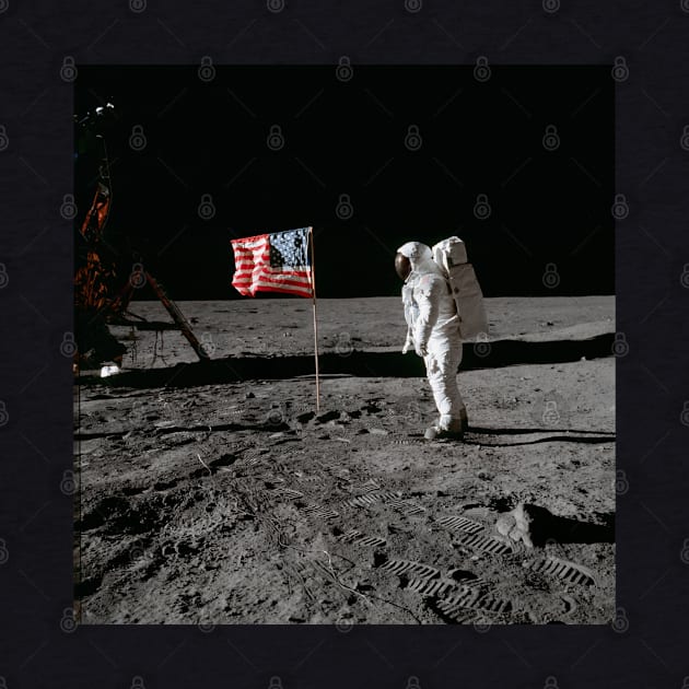 Astronaut and US Flag on Lunar Surface Apollo Moon Landing by Brasilia Catholic